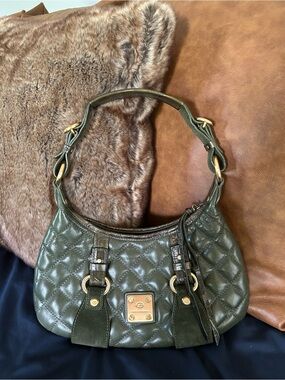 Francesco Biasia Quilted Green Shoulder Bag with Gold Hardware